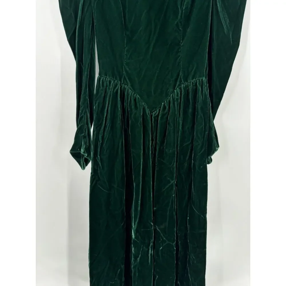 Vintage Dress Womens 8 Green Velvet Union Made Bow Back Maxi Length Holiday - Picture 4 of 16